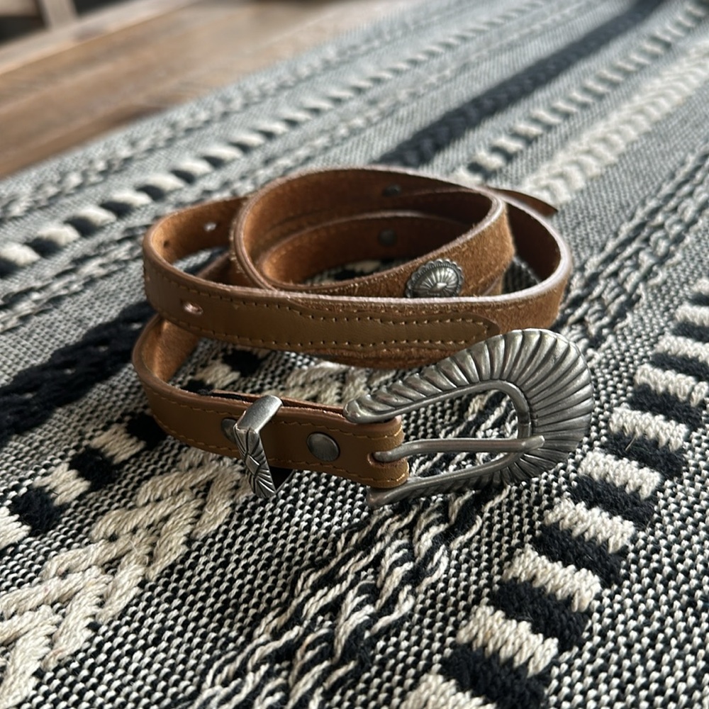 Brown Leather Belt with Silver Buckle